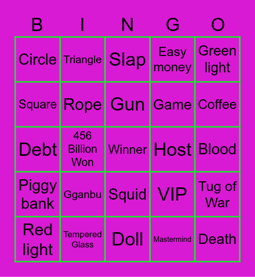 #FASquidGamesAndChill2021 Bingo Card