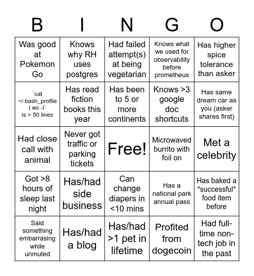 New Team Bingo Card