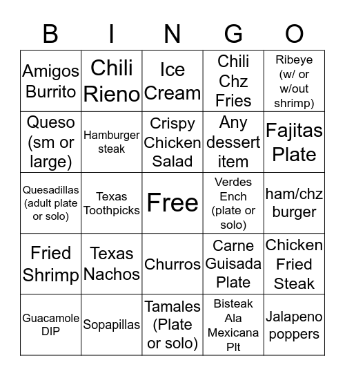 Amigo Bingo Card