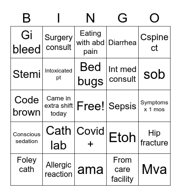 ER Bingo Card