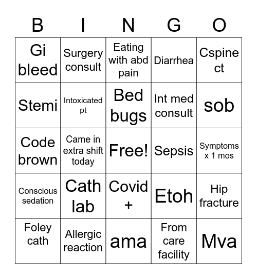 ER Bingo Card