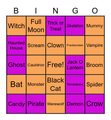 Halloween Creatures Bingo Card