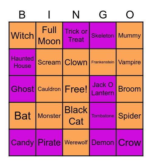 Halloween Creatures Bingo Card