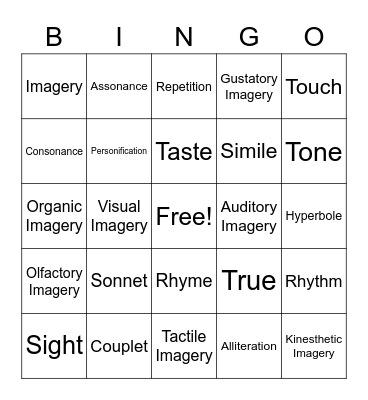 Elements of Poetry Bingo Card
