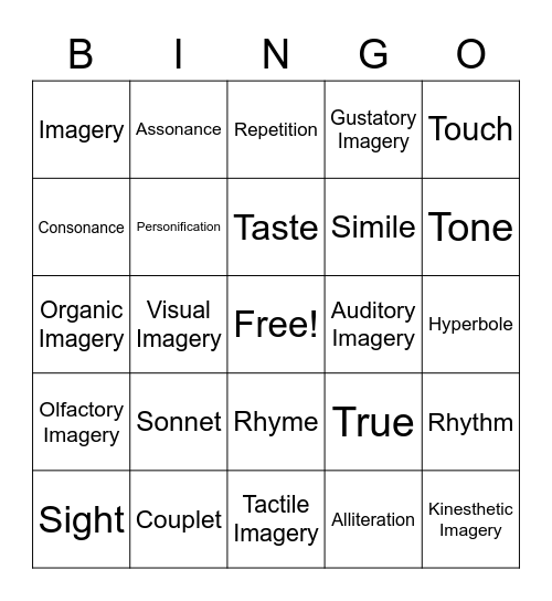 Elements of Poetry Bingo Card