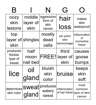 INTEGUMENTARY SYSTEM Bingo Card