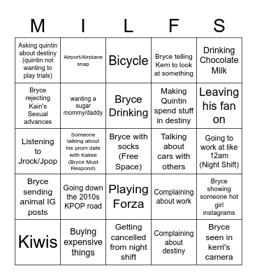 My Strange Addiction (Bryce Edition) Bingo Card