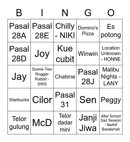 Suze's Bingo Card
