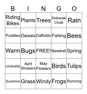 Room 4 Spring Fling Bingo Card