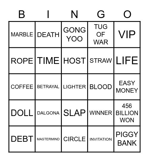 #FASquidGamesAndChill2021 Bingo Card