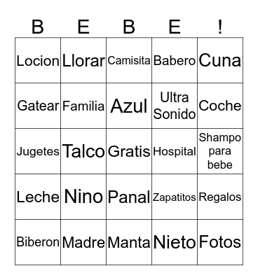 Baby Shower Bingo Card