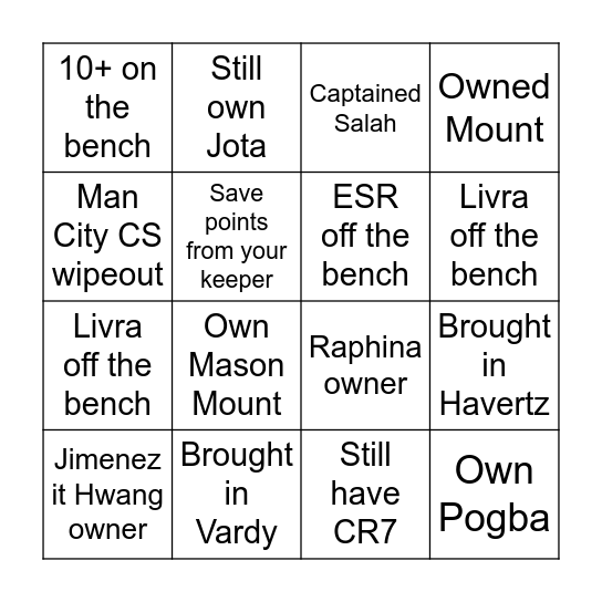 GW9 bingo Card