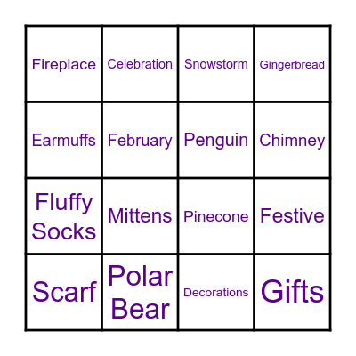 Young Carers Winter Bingo Card