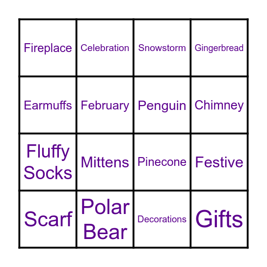 Young Carers Winter Bingo Card