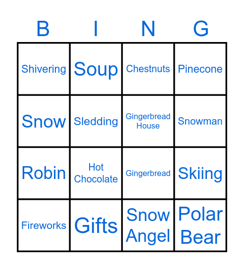 Young Carers Winter Bingo Card