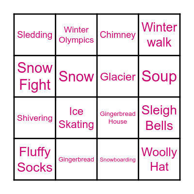 Young Carers Winter Bingo Card