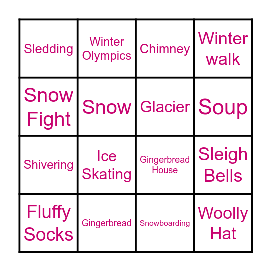 Young Carers Winter Bingo Card