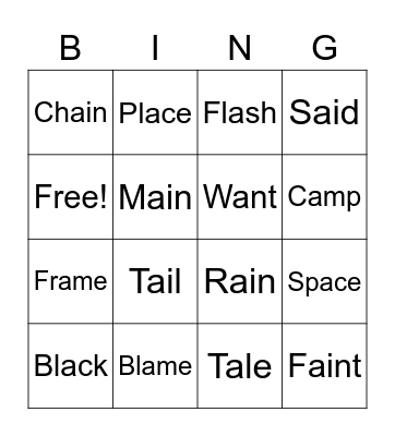 Vocabulary Bingo Card