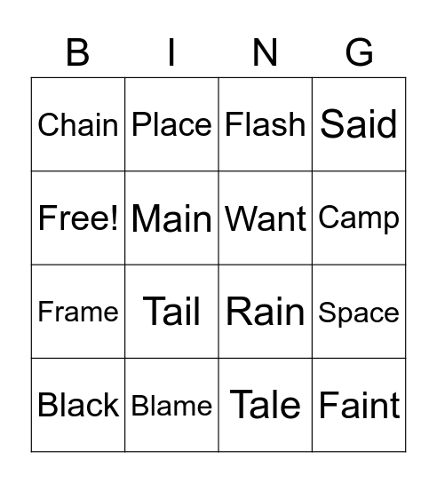 Vocabulary Bingo Card