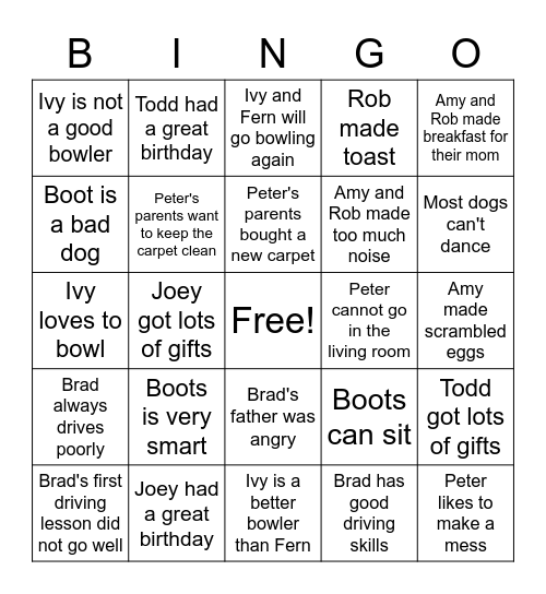 Main Idea and Supporting Details Bingo Card