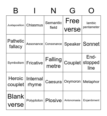 Fancy Vocab Bingo Card