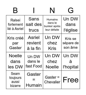 Théories du comic Paper Trail sur Deltarune Bingo Card
