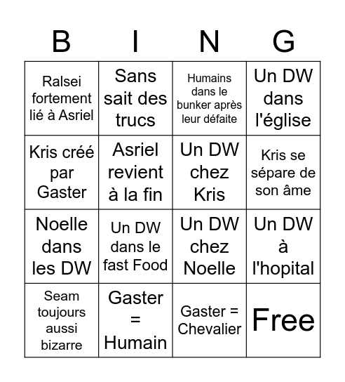 Théories du comic Paper Trail sur Deltarune Bingo Card