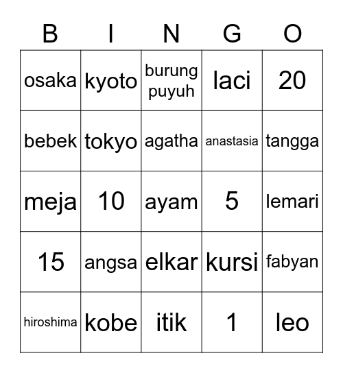 Bingo Nana Bingo Card