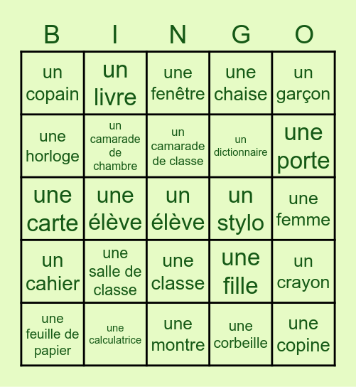 F1 1B Vocab (en français) Bingo Card
