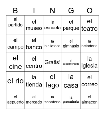 Spanish around the town Bingo Card