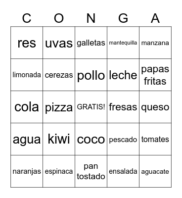 Spanish food Bingo Card