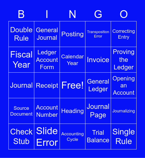Journalizing and Posting! Bingo Card