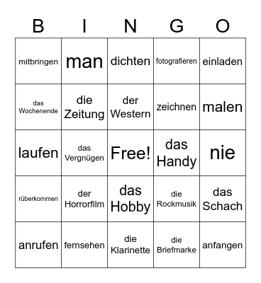 Deutsche Aktuell Vokab 9A Bingo Card