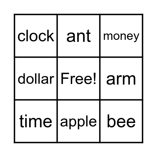 Word Bingo Card