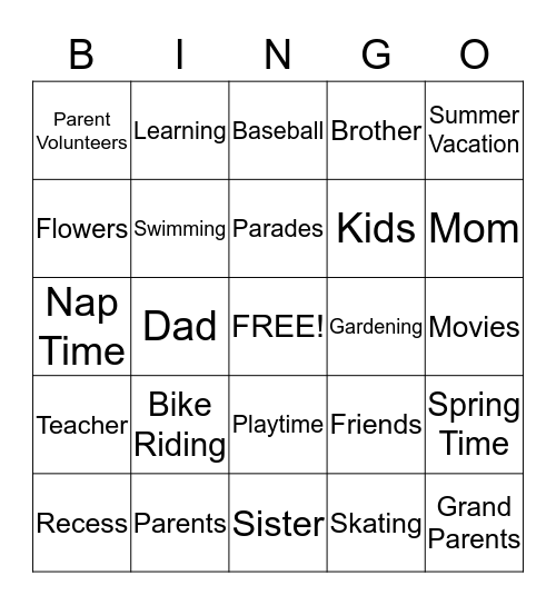 LACCA PARENT BINGO ACTIVITY Bingo Card