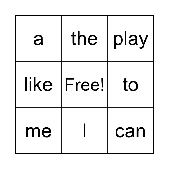 Sight Words Bingo Card