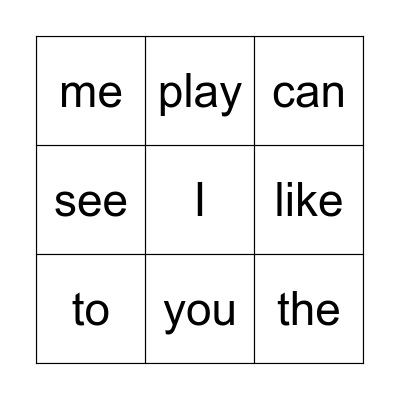 Sight Words Bingo Card