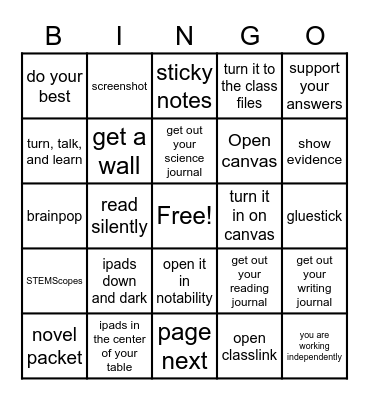 Directions Week of 10.25.21 Bingo Card