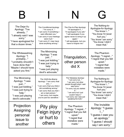 A-hole Bingo Card