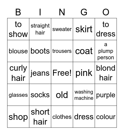 English Unit 1 Bingo Card