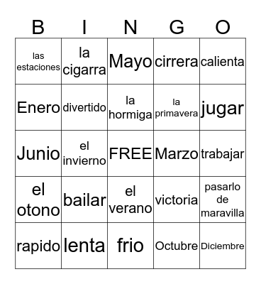 Vocabulary Bingo Card