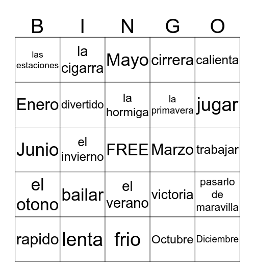 Vocabulary Bingo Card