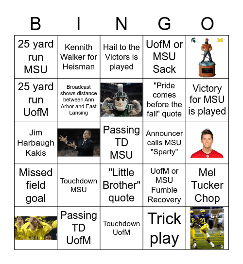 UofM vs MSU Bingo Card