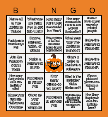 The Institutes' Halloween Bingo Card