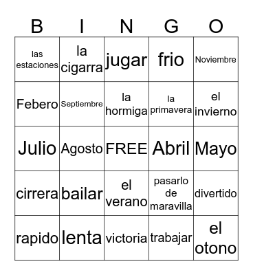 Vocabulary Bingo Card