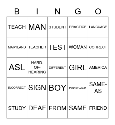 ASL - About Me Bingo Card