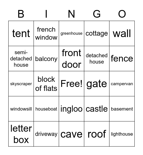 House - on the outside Bingo Card