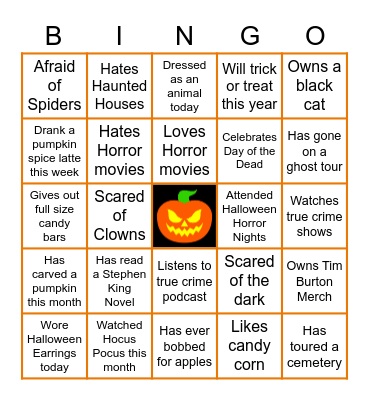 Virtual Halloween Bingo Card