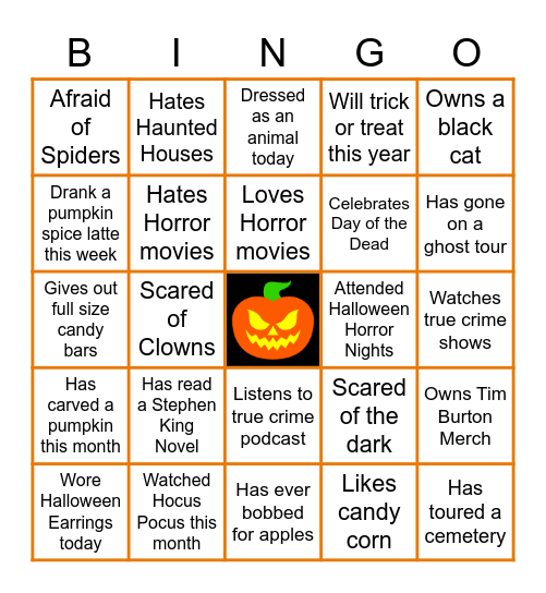 Virtual Halloween Bingo Card