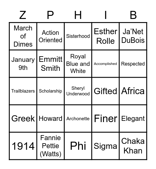 ZETA BINGO Card